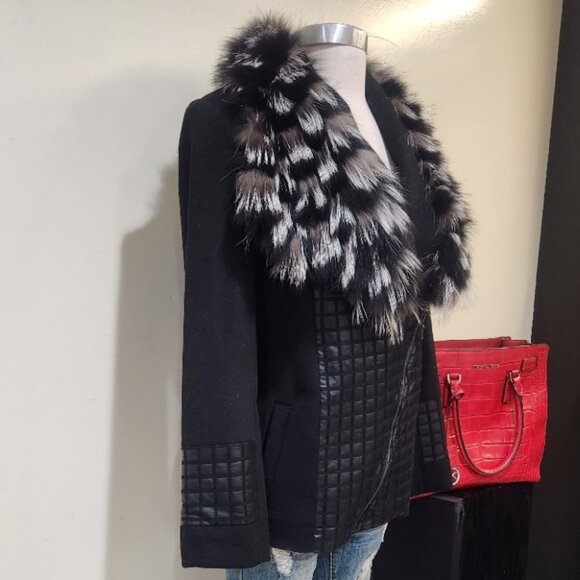 💥SHOWSTOPPER!💥VTG 100% Cashmere, Leather & Tipped Silver Fox Fur Coat in Black - Picture 5 of 14